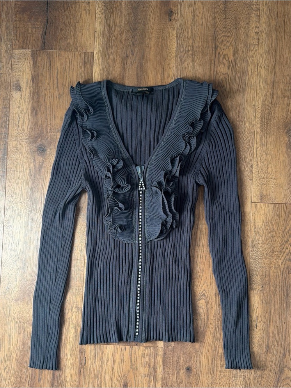 Radzoli Grey Artistic Ruffle Zip-Up Cardigan